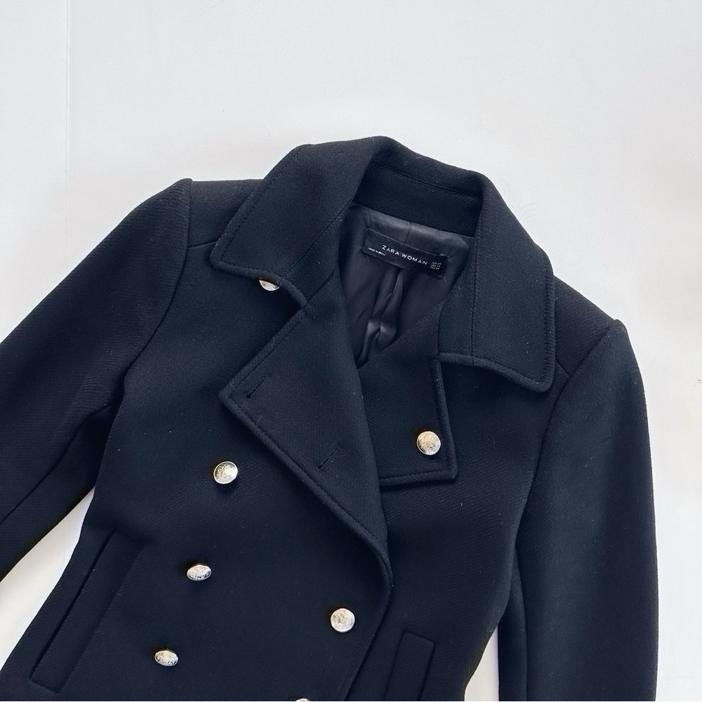 Zara Short Coat With Gold Metallic Buttons Black - Picture 3 of 12